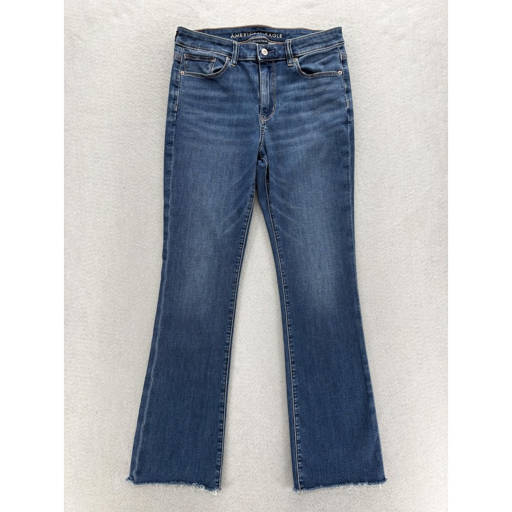 American Eagle High Rise Skinny Kick Jeans Womens 8 Blue Wash Stretch Raw Hem